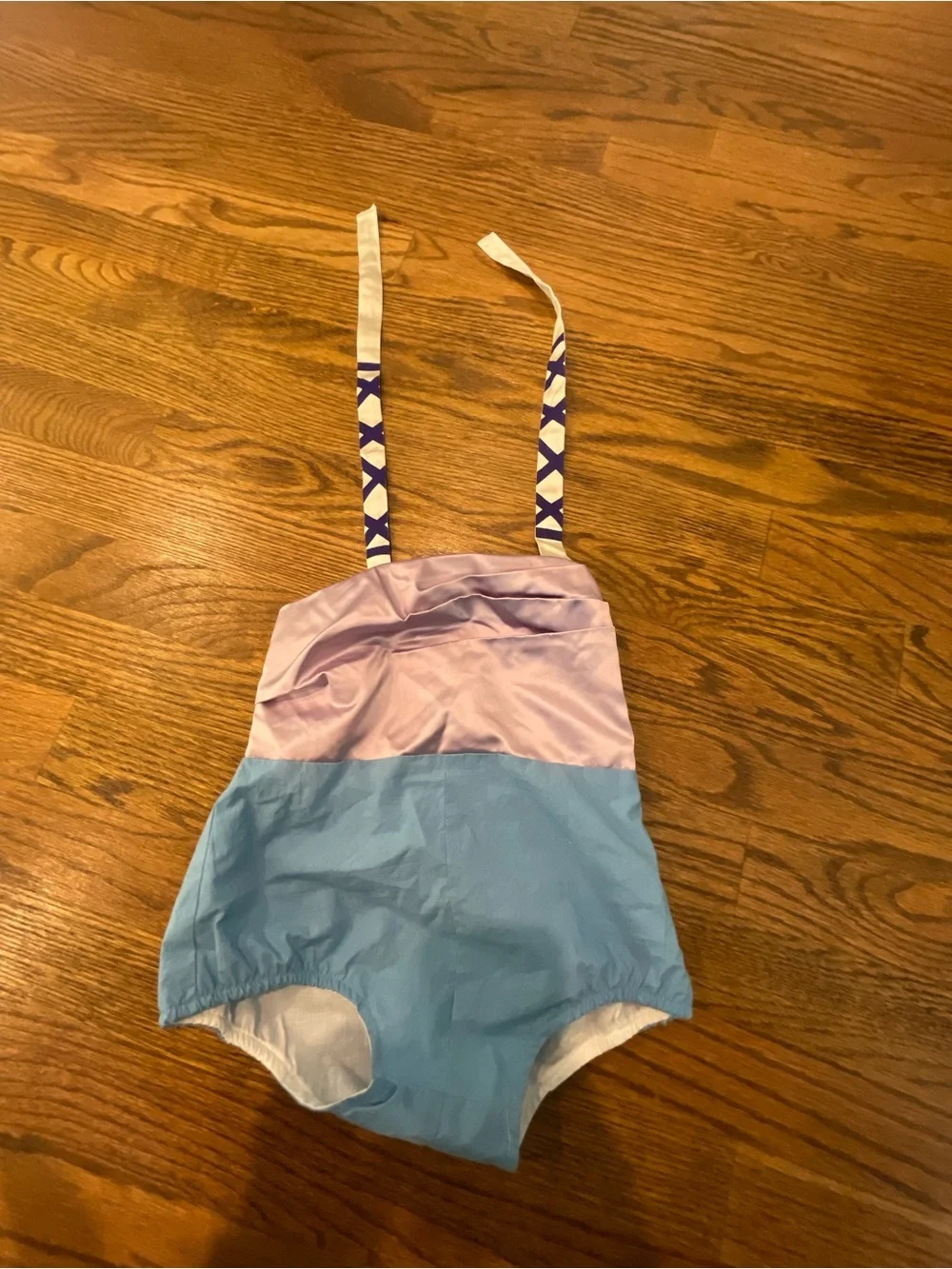 Girls Lavender and Light Blue One-Piece Swimsuit with Crisscross Straps